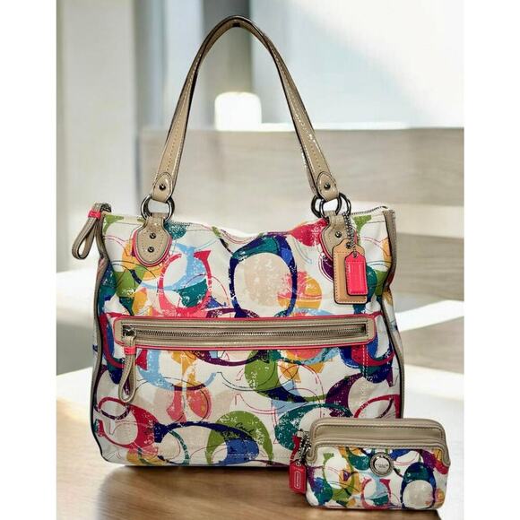 Coach Handbags - Coach 31141E Stamped Signature C Hallie East West Tote Bag & Wristlet